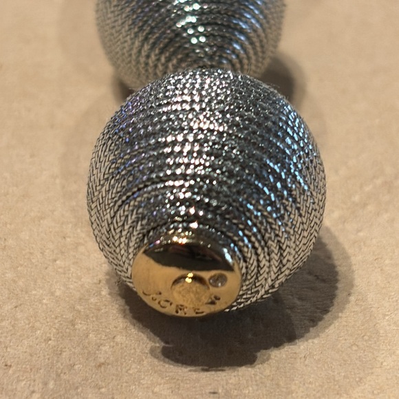 J Crew Disco Party Triple String Wrap Ball Drop Earrings Metallic Silver - Picture 2 of 3